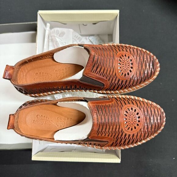 New Spring Step Newday Cognac Brown Leather Laser Cut Flats Sneakers 36 - Picture 2 of 6